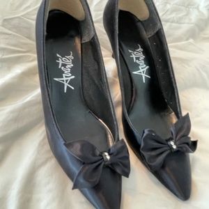 Black Satin Heels with Bows